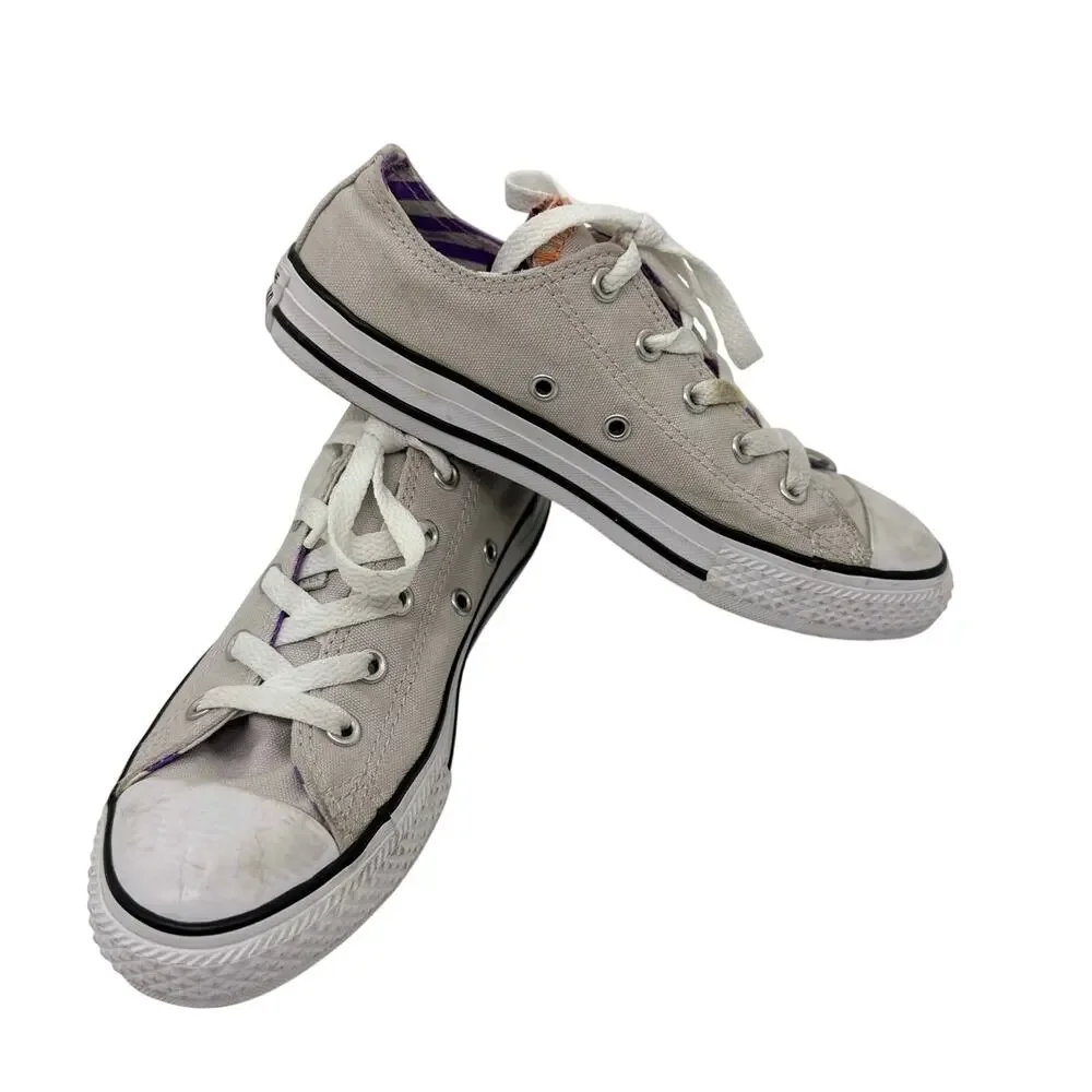 Sz 2 Junior Girls Converse All Star Grey & Purple Low Top Sneakers